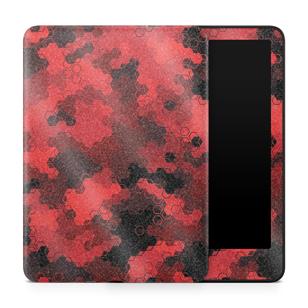 Glossy Glitter Tablet Skin Compatible with Amazon Kindle Paperwhite 12th (2024) - Red Hexa Camo - Premium 3M Vinyl Protective Wrap Decal Cover - Easy to Apply | Crafted in The USA by MightySkins