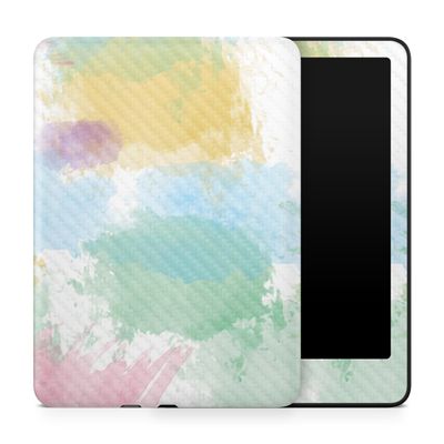 Carbon Fiber Tablet Skin Compatible with Amazon Kindle Paperwhite 12th (2024) - Watercolor White - Premium 3M Vinyl Protective Wrap Decal Cover - Easy to Apply | Crafted in The USA by MightySkins