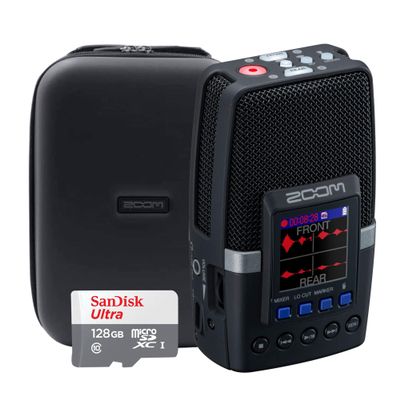 Zoom H2essential Multi-Mic 32-Bit Float Handy Recorder with Zoom SCU-20 Universal Soft Shell Case and 128GB Ultra UHS-I microSDXC Card