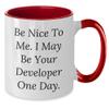 DesiDD Be Nice To Me. I May Be Your Developer One Day. Funny Two Tone Coffee Mug Gifts for Christmas view 2