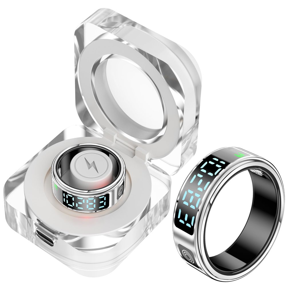 CNBRO Smart Ring with Display Fitness Tracker Heart Rate Monitor Sleep Tracker Step Counter Pedometer Fitness Ring Waterproof Health Smart Rings for Men Women Anillo inteligente