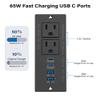 Conference Recessed Power Strip USB C Fast Charging,Furniture Recessed Outlet,Table Power Strip,Flush Mount for Side Table (Black, 65W USB-C Ports) view 4