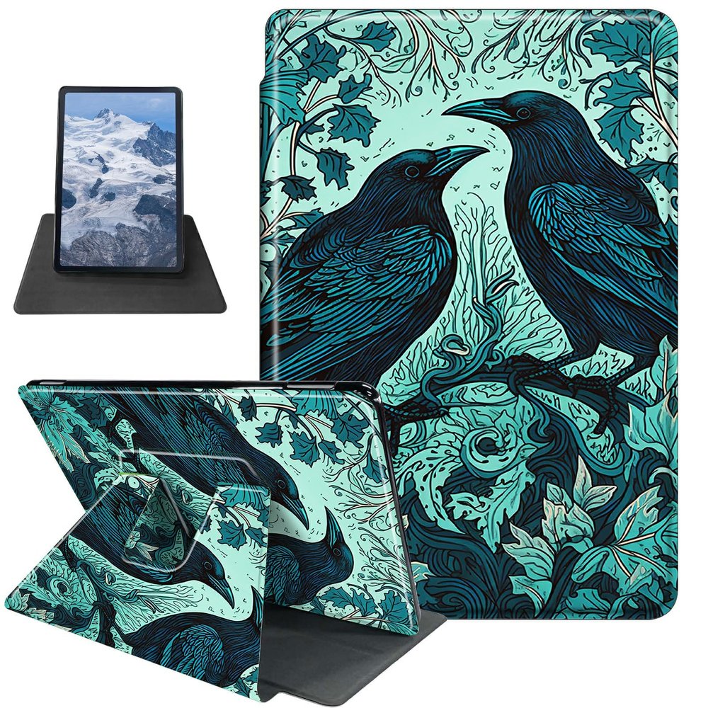 BFDHGQZC Ravens On Branches Case for 7" Kindle Paperwhite (12th Generation,2024)&Kindle Colorsoft Signature Edition 7"(2024/2025) 360 Degree Rotating Stand Protective Cover with Auto Sleep/Wake