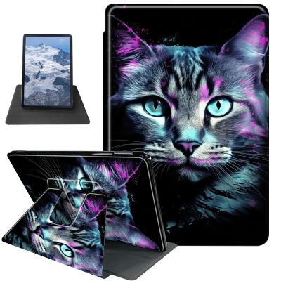BFDHGQZC Cat Purple Glow Case for 7" Kindle Paperwhite (12th Generation,2024)&Kindle Colorsoft Signature Edition 7"(2024/2025) 360 Degree Rotating Stand Protective Cover with Auto Sleep/Wake