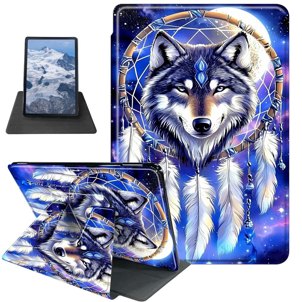 BFDHGQZC Dreamcatcher Wolf Case for 7" Kindle Paperwhite (12th Generation,2024)&Kindle Colorsoft Signature Edition 7"(2024/2025) 360 Degree Rotating Stand Protective Cover with Auto Sleep/Wake