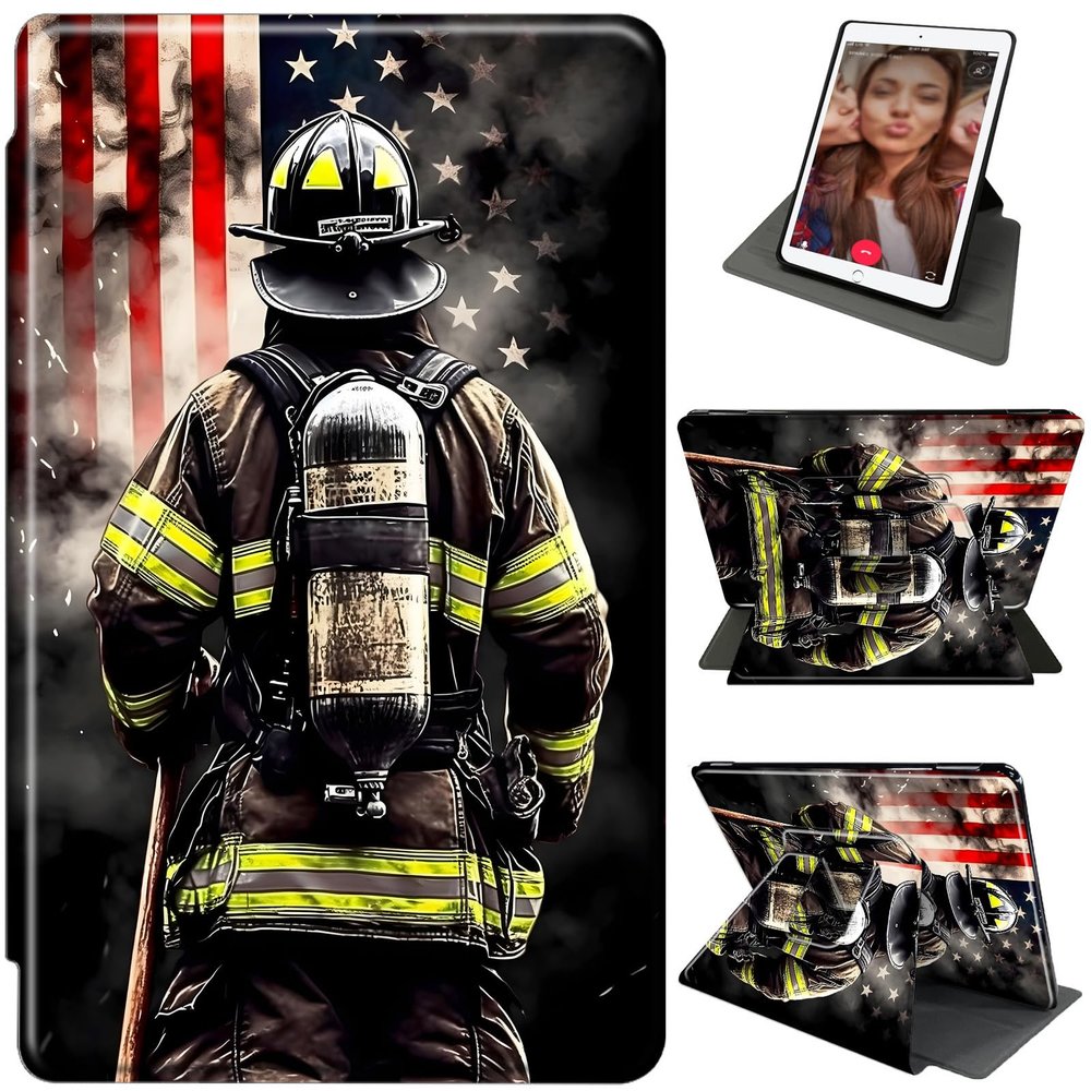for Kindle Paperwhite 2024 Case 7" (12th Gen) & Kindle ColorSoft Signature Edition Case with 360 Rotating Stand, Lightweight Shockproof PU Leather Cover with Auto Wake/Sleep, Firefighter
