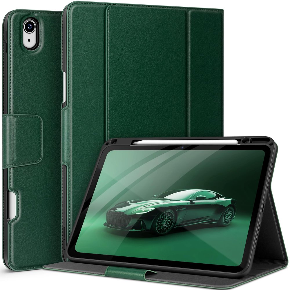 auaua Case for iPad Air 13 inch M4/M3/M2(2026/2025/2024), with Pencil Holder and Pocket, Multiple Viewing Angles, Magnetic Closure, Auto Sleep/Wake (Green)