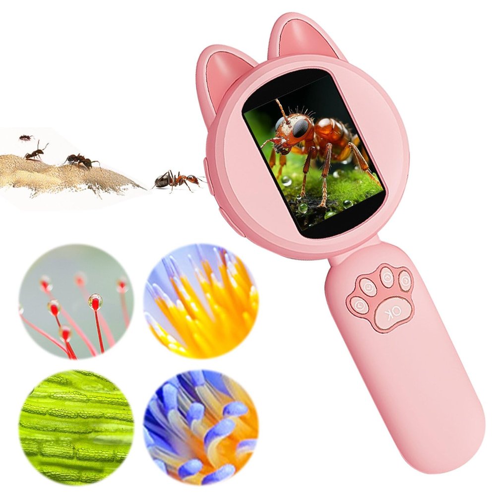 Crspexil Microscope, Digital Microscope,Holding Magnifying Glasses2 IPS Eye-Protecting Screen,4 Zoom Buttons,8 LED Lights,Built-in mini-Games.Christmas,Birthday,Edu Gifts.