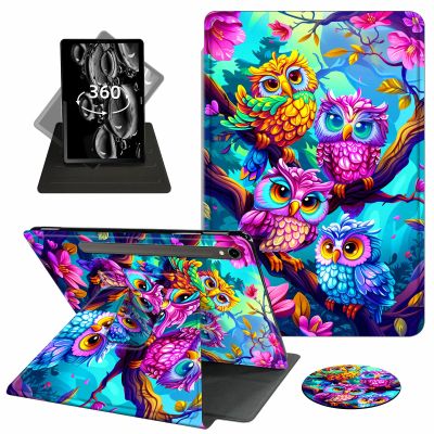 ACWDMKH Case for Samsung Galaxy Tab S9 FE 5G 10.9 Inch/Galaxy Tab S9 11 Inch 2023,360 Degree Rotating Swivel PU Leather Stand Slim Flip Folio Cover with Auto Wake/Sleep,Colorful Owl Tree