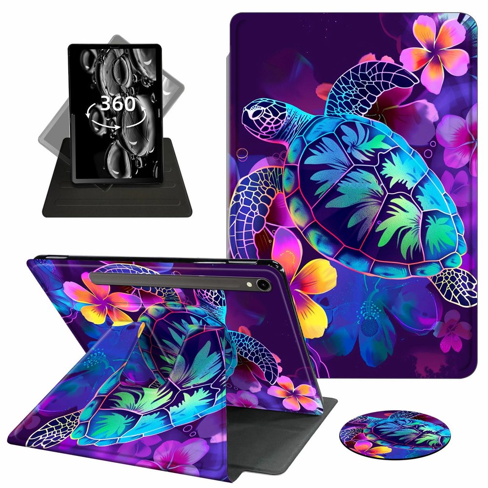 ACWDMKH Case for Samsung Galaxy Tab S9 FE 5G 10.9 Inch/Galaxy Tab S9 11 Inch 2023,360 Degree Rotating Swivel PU Leather Stand Slim Flip Folio Cover with Auto Wake/Sleep,Glitter Sea Turtle