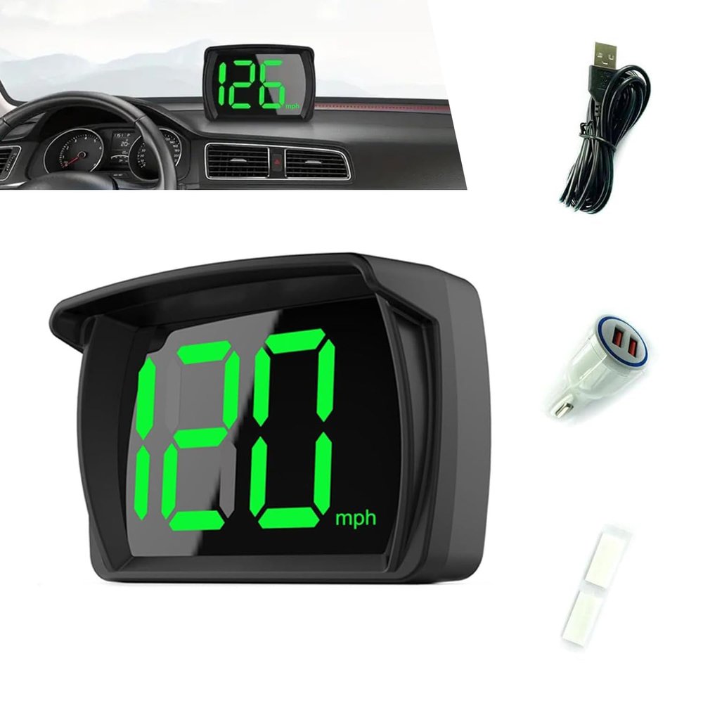 Anyhut 1 PC Speedometer HUD for Cars Trucks Motorcycles USB Plug & Play Digital MPH Speed Meter Head Up Display with Shading Plate Car Charger Adapter