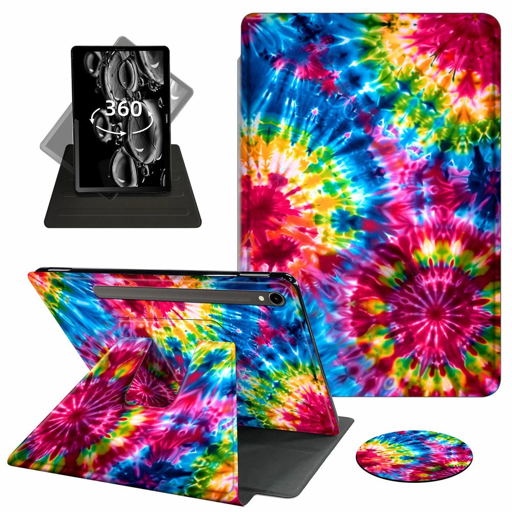 ACWDMKH Case for Samsung Galaxy Tab S9 FE 5G 10.9 Inch/Galaxy Tab S9 11 Inch 2023,360 Degree Rotating Swivel PU Leather Stand Slim Flip Folio Cover with Auto Wake/Sleep,Rainbow Color