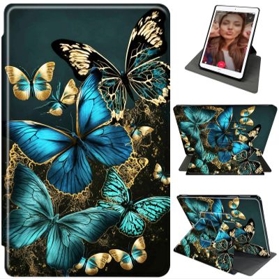 Case for 6.8" Kindle Paperwhite 11th Generation 2021 & Kindle Paperwhite Signature Edition with 360Rotating Stand, Lightweight Shockproof PU Leather Cover with Auto Wake/Sleep, Blue Gold Butterfly