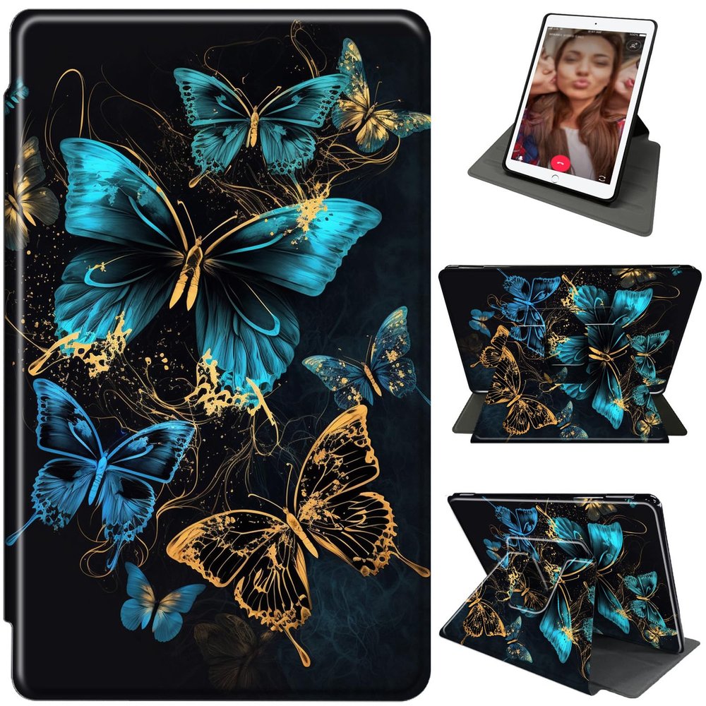 Case for 6.8" Kindle Paperwhite 11th Generation 2021 & Kindle Paperwhite Signature Edition with 360Rotating Stand, Lightweight Shockproof PU Leather Cover with Auto Wake/Sleep, Blue Butterfly