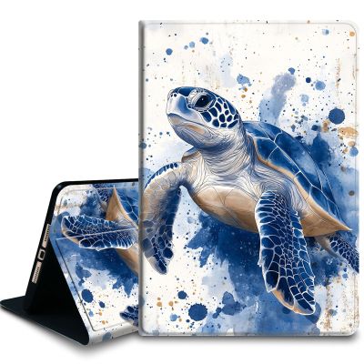 Bxgolkgd Tablet Case for iPad 10.2 Inch (9th/8th/7th Gen,2021/2020/2019),Shockproof Stand Cover with Heat Dissipation,Auto Wake/Sleep Function,Blue Watercolor Turtle