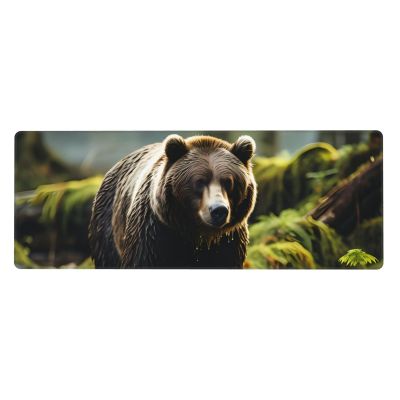 Brown Bear Pounce Mouse Pad 11.8x31.5 Inches, Non-Slip, Large Size Mouse Pad for Gamers and Office Use.