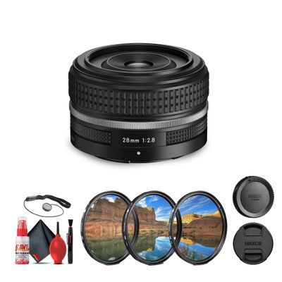 Nikon NIKKOR Z-Mount 28mm f/2.8 (SE) Ultra-Compact and Lightweight FX-Format Retro-Styled Lens + Cleaning Kit + Filter Kit + Lens Cap (Renewed)