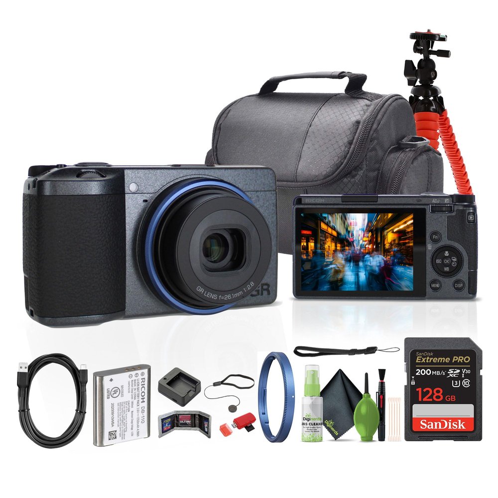Ricoh GR IIIx Urban Edition Compact Portable Digital Camera (01158) + 64GB Memory Card + Camera Bag + Flexible Tripod + Cleaning Kit + Card Wallet + Card Reader + Lens Cap