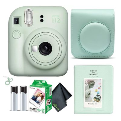 Fujifilm Instax Mini 12 Instant Camera Mint Green Bundle with Fuji Instax Mini Film Value Pack (20 Sheets) + Protective Carrying Case + Photo Album + Microfiber Cleaning Cloth