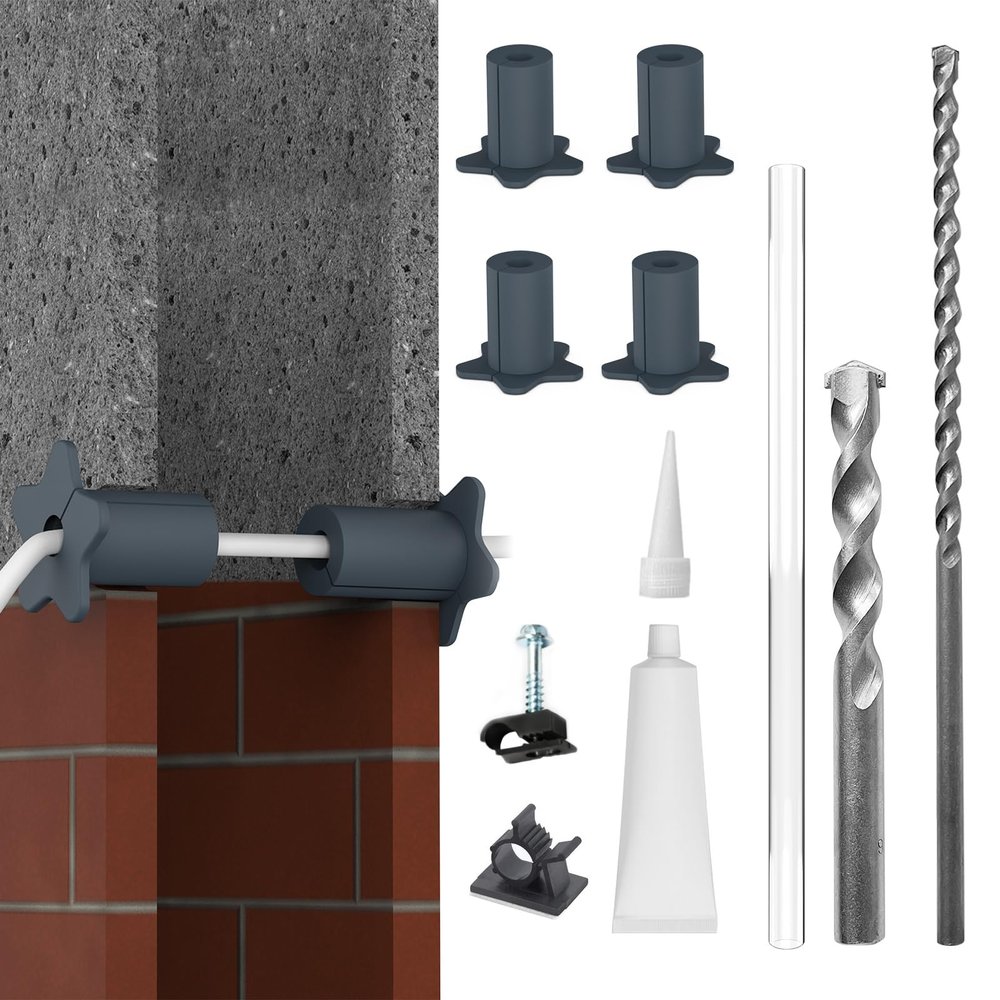 4PCS 5/8 Starlink Wall Grommets Cable Routing kit Accessories for Cables Pass Through with 5/8" Spade Drill bit,50 Wall Wires cilps Special Design for Concrete and Brick Wall (Grey)