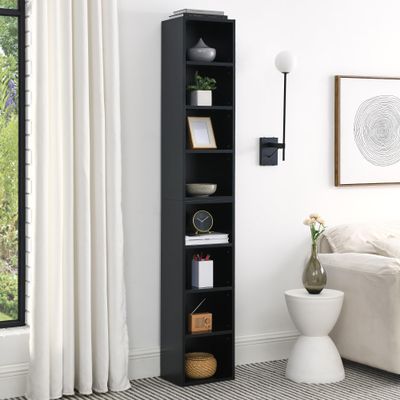 AnoYishev 8-Tier Media Tower Rack, 11.6 X 9.3 X 71 Inches CD DVD Slim Storage Cabinet with Adjustable Shelves, Tall Narrow Bookcase Display Bookshelf for Home Office (Black)