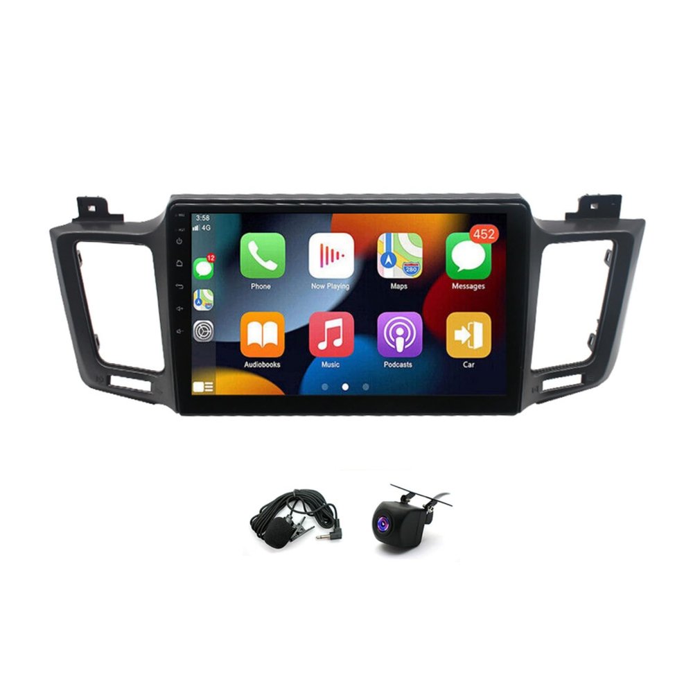 10" Car Radio Receiver for Toyota for RAV4 2013-2018 with Wireless Carplay Android Auto, 4+64G Touch Screen Double Din Car Stereo with GPS Navigation WiFi Bluetooth AHD Backup Camera Mic