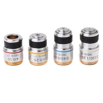 Microscope Observation 185 Achromatic Pure Copper Objective Lens 4X 10X 20X 40X 60X 100X Conjugate Distance 185 mm for Biological Microscope, RMS 20.2mm(4X 10X 40X 100X)