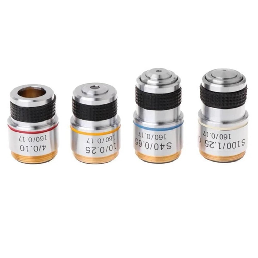 Microscope Observation 185 Achromatic Pure Copper Objective Lens 4X 10X 20X 40X 60X 100X Conjugate Distance 185 mm for Biological Microscope, RMS 20.2mm(4X 10X 40X 100X)
