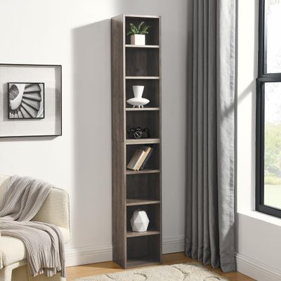 AnoYishev 8-Tier Media Tower Rack, 11.6 X 9.3 X 71 Inches CD DVD Slim Storage Cabinet with Adjustable Shelves, Tall Narrow Bookcase Display Bookshelf for Home Office (Grey)