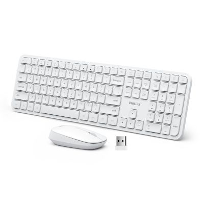 Philips Wireless Keyboard and Mouse Combo,2.4G 2 in 1 Receiver Cordless Full Size Keyboard and Mice,Ultra Slim and Quiet Keyboard & Ergonomic Mice for Windows XP/7/8/10,Mac OS X10.4 or Higher-White