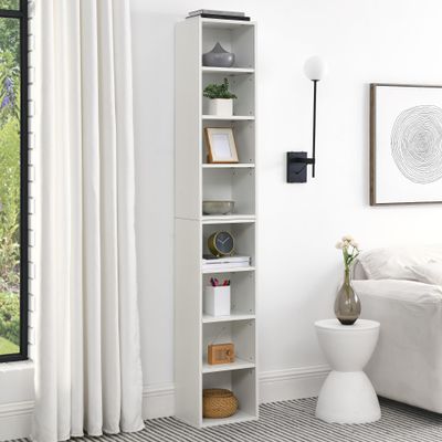 AnoYishev 8-Tier Media Tower Rack, 11.6 X 9.3 X 71 Inches CD DVD Slim Storage Cabinet with Adjustable Shelves, Tall Narrow Bookcase Display Bookshelf for Home Office (White)