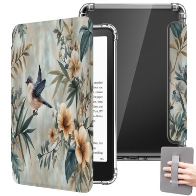 Case for 7 Inch Kindle Paperwhite 12th Gen 2024 and Kindle Colorsoft Signature Edition 2024 Cover,Auto Sleep Wake,DIY Clear Back Cover,Hand Strap Feature - Retro Flowers and Birds