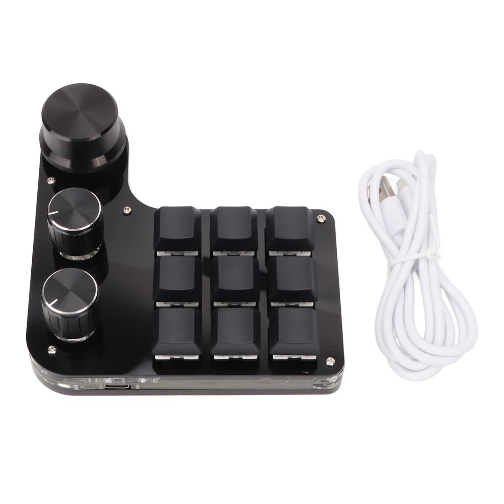 Multizenic Mini Keypad 9 Keys 3 Knobs, RGB Backlit Blue Switch, Plug and Play Programmable for Gaming Office Media, Wide Application, Customizable Keys Functions