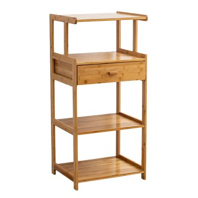 4-Tier AV Media Stand,Corner ShelfWooden Presentation Cart Table,AV Media Audio Stand for Living, Office, Recording StudioTheater(Wood Color)