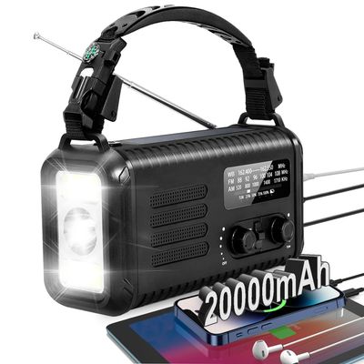 Emergency Hand Crank Radio, NOAA Weather Radio, 20000mAh Rechargeable Solar AM/FM Radio, Portable USB-C Fast Charger, Flashlight, Reading Lamp SOS Alarm for Hurricane Storm Camping Hiking (Black)