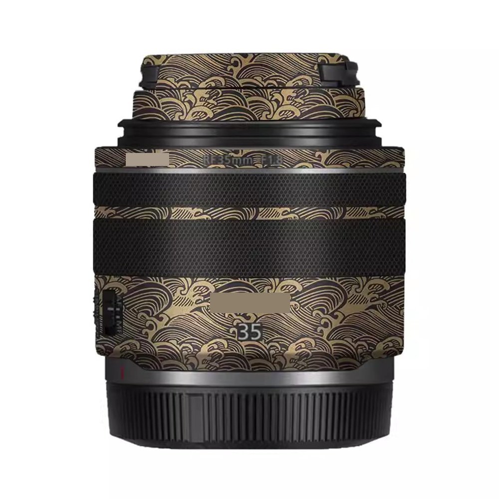 35 1.8 Camera Lens Skin Coat Wrap Protective Film Body Decal Anti-Scratch Sticker Accessories for Canon RF 35mm F1.8 Macro is STM(Wave Gold)