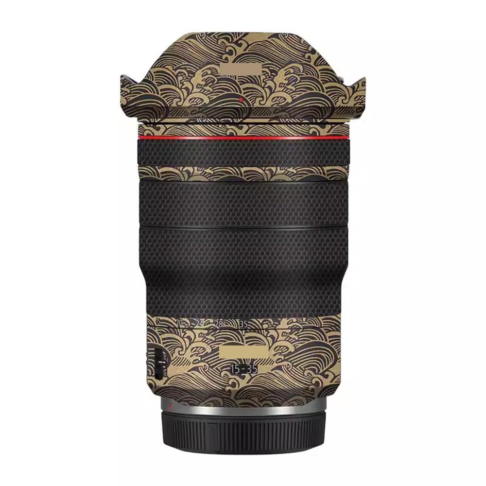 Anti-Scratch Camera Lens Sticker Coat Wrap Protective Film Body Protector Skin Cover Decals Cost for Canon RF 15-35mm F2.8 L is USM 15-35 2.8(Wave Gold)