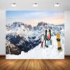 BELECO 10x6.5ft Fabric Winter Ski Mountain Backdrop Alpine Skiing Resort Snowboards Ski Slope Skiing Background Winter Snowy Mountains Ski Party Decorations Banner Portrait Shoot Photo Props view 1