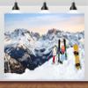 BELECO 10x6.5ft Fabric Winter Ski Mountain Backdrop Alpine Skiing Resort Snowboards Ski Slope Skiing Background Winter Snowy Mountains Ski Party Decorations Banner Portrait Shoot Photo Props view 2