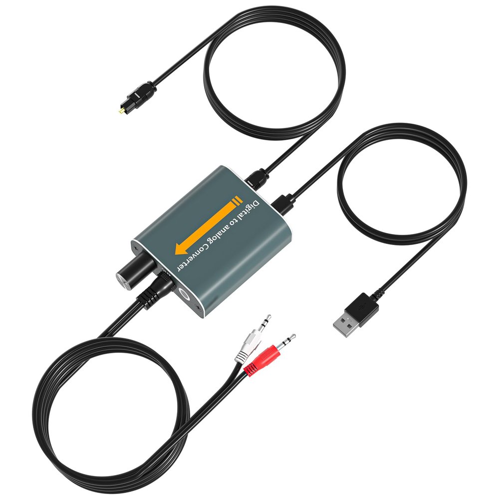 192kHz DAC Audio Converter Digital to Analog Audio Converter, 7ft/2.1m Optical Audio to 3.5mm RCA AUX Cable, Optical to RCA Adapter with Dual 3.5 mm Jacks for PS3 PS4 HDTV Blue Ray DVD Sky