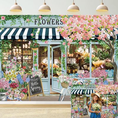 Flowers Shop Backdrop for Photography 7x5FT Spring Florals Butterfly Tea Party Background Hello Spring Banner Decorations Supplies Photo Props