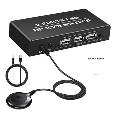 4K Displayport Switcher for 2 Computers Share 1 Keypads Mouse 4K@60Hz 3 USB2.0 Port for Printer with Controller