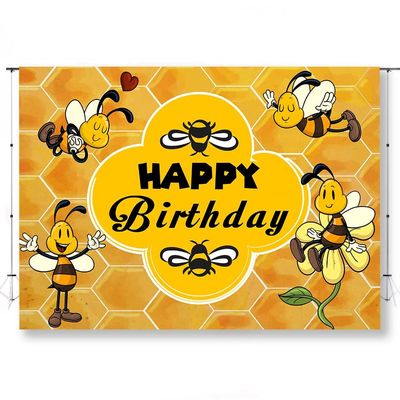 KUKUSOUL 7x5FT Bee Happy Birthday Backdrop Baby Bee Yellow Flower Honeycomb Party Background Kids Birthday Party Decoration Cake Table Banner Photo Studio Props KUBDJ1051