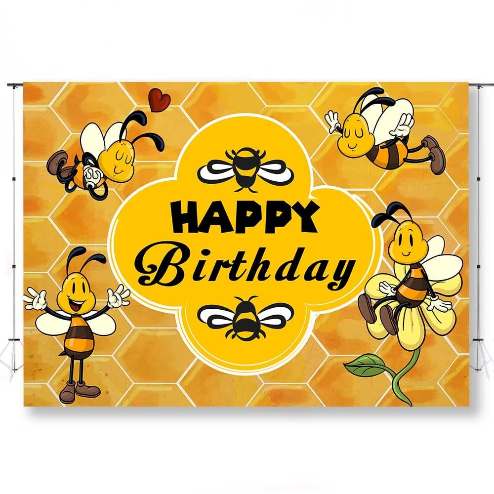 KUKUSOUL 7x5FT Bee Happy Birthday Backdrop Baby Bee Yellow Flower Honeycomb Party Background Kids Birthday Party Decoration Cake Table Banner Photo Studio Props KUBDJ1051