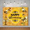 KUKUSOUL 7x5FT Bee Happy Birthday Backdrop Baby Bee Yellow Flower Honeycomb Party Background Kids Birthday Party Decoration Cake Table Banner Photo Studio Props KUBDJ1051 view 3