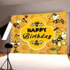 KUKUSOUL 7x5FT Bee Happy Birthday Backdrop Baby Bee Yellow Flower Honeycomb Party Background Kids Birthday Party Decoration Cake Table Banner Photo Studio Props KUBDJ1051 view 4