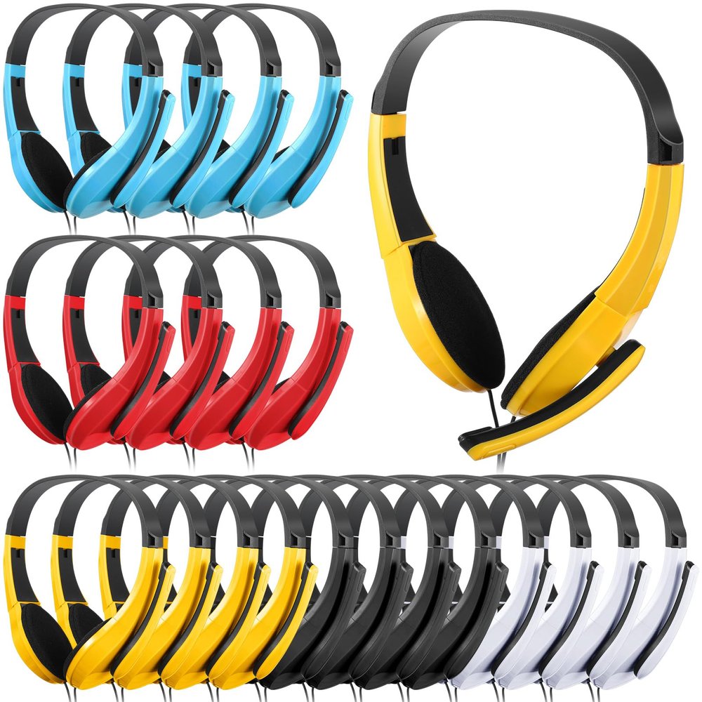 Saysurey 20 Pack Classroom Headphones with Microphone Bulk 3.5mm Adjustable Jack On Ear Bulk Headphones for Classroom Students Computer Laptop Office Home(Multicolor)