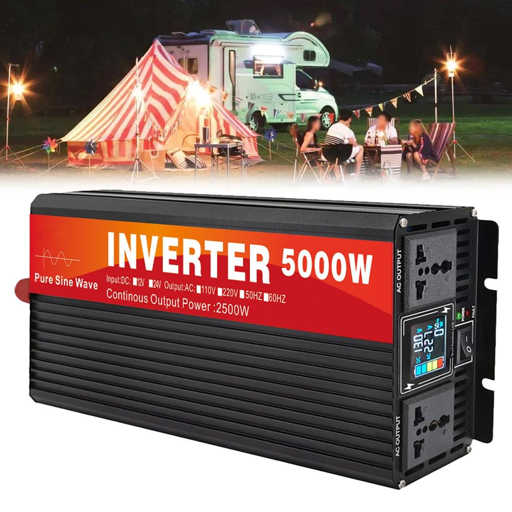 5000W DC Input AC Output Pure Sine Wave Inverter Charger 12V/24V/48V/60V/72V DC to 110V/230V AC, Low Frequency Power Inverter Converter w/Digital Display(Size:24V-230V)