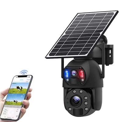 [20X Optical Zoom] Dual 3MP Lens Solar Powered Security Camera, Dual Screen Display Wireless Outdoor Camera with PIR Motion Detection, 2.4G WiFi, Siren Alarm, Color Night Vision, 12000mAh Rechargeable
