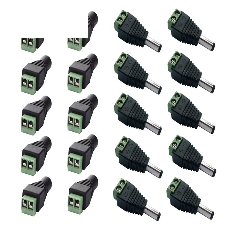 10 x Male + 10 x Female 2.1x5.5mm DC Power Cable Jack Adapter Connector Plug Led Strip CCTV Camera Use 12V